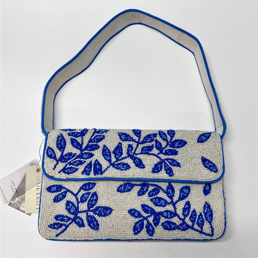 Antik Kraft Blue & White Floral Beaded Bag NWT TikTok Instagram Viral